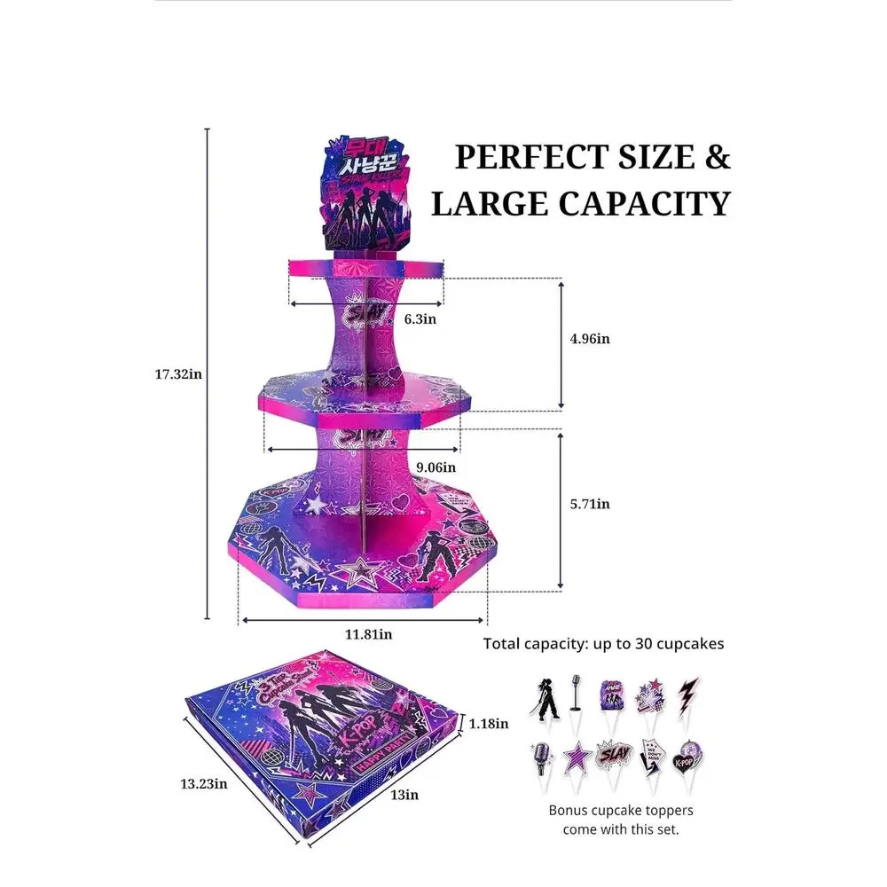 K-pop Cyber Anime 3-Tier Cupcake Stand Dessert Tower with 24 Toppers Party Decor